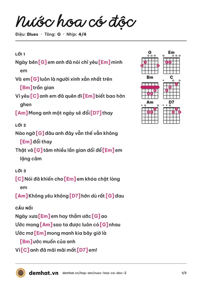 Hợp âm Nước hoa có độc – bản nhạc PDF trang 1, tông G