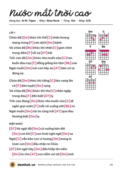 Hợp âm Nước mắt trời cao (Minh Oanh) – bản nhạc PDF trang 1, tông Dm