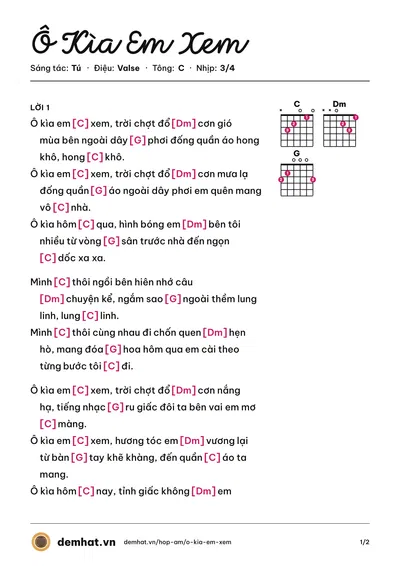 Hợp âm Ô Kìa Em Xem (Tú) – bản nhạc PDF trang 1, tông C