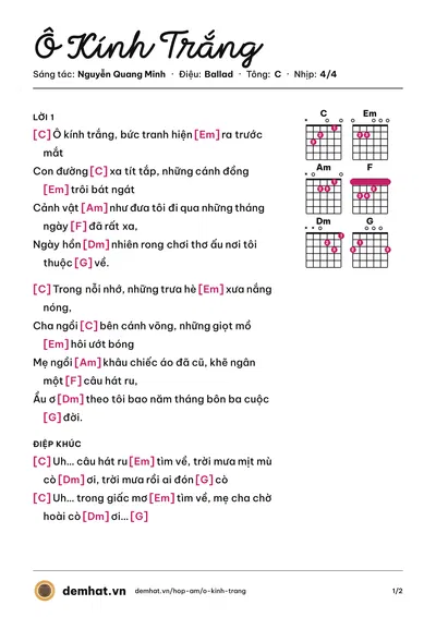 Hợp âm Ô Kính Trắng (O-plus) – bản nhạc PDF trang 1, tông C