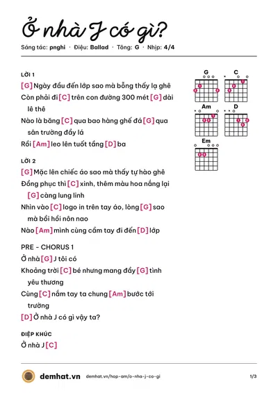 Hợp âm Ở nhà J có gì? (pnghi) – bản nhạc PDF trang 1, tông G