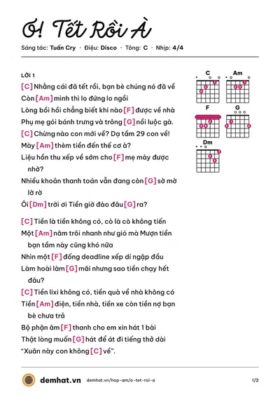 Hợp âm Ơ! Tết Rồi À (Tuấn Cry) – bản nhạc PDF trang 1, tông C