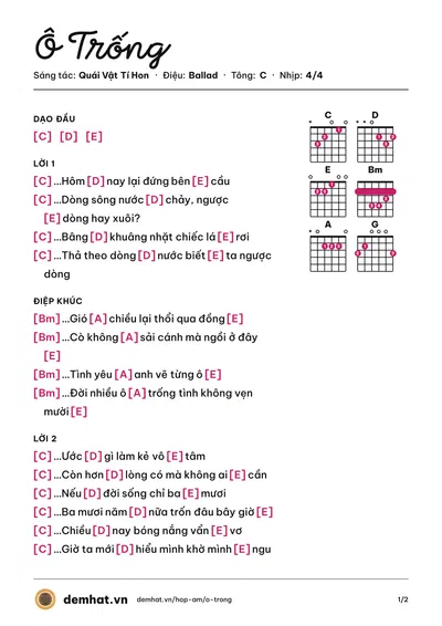 Hợp âm Ô Trống (Quái Vật Tí Hon) – bản nhạc PDF trang 1, tông C