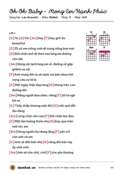 Hợp âm Oh Oh Baby - Mong Em Hạnh Phúc (Blue Duy Linh) – bản nhạc PDF trang 1, tông C
