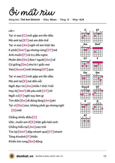 Hợp âm Ôi mất rìu (Thế Anh Shinichi) – bản nhạc PDF trang 1, tông C