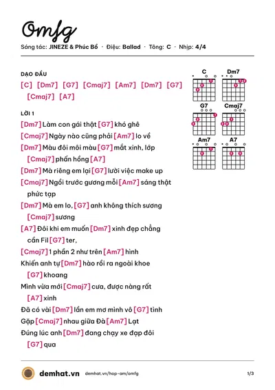 Hợp âm Omfg (Phương Nghiêm) – bản nhạc PDF trang 1, tông C