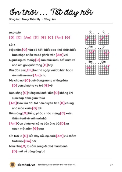 Hợp âm Ơn trời … Tết đây rồi (Tracy Thảo My) – bản nhạc PDF trang 1, tông Am