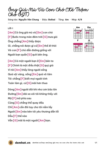 Hợp âm Ông Già Mù Và Con Chó (Kẻ Trộm Chó OST) (Bùi Caroon) – bản nhạc PDF trang 1, tông Am