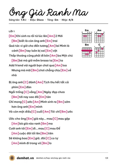 Hợp âm Ông Già Ranh Ma (T.R.I) – bản nhạc PDF trang 1, tông Em