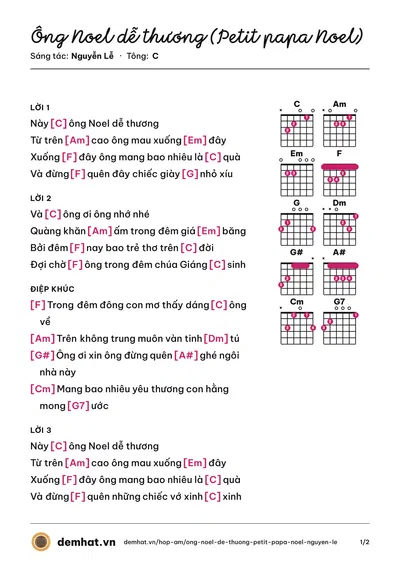 Hợp âm Ông Noel dễ thương (Petit papa Noel) (Nguyễn Lễ) – bản nhạc PDF trang 1, tông C