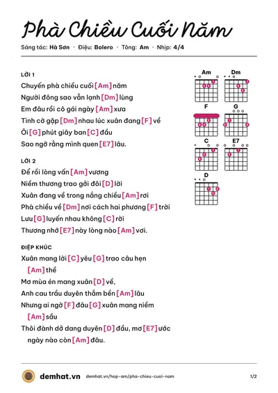 Hợp âm Phà Chiều Cuối Năm (Long Hồ) – bản nhạc PDF trang 1, tông Am