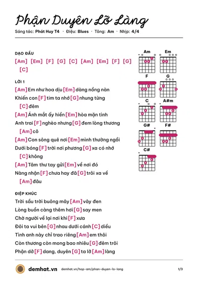 Hợp âm Phận Duyên Lỡ Làng (Phát Huy T4) – bản nhạc PDF trang 1, tông Am