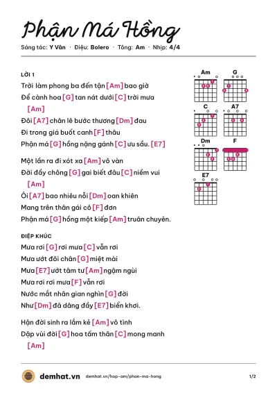 Hợp âm Phận Má Hồng (Mai Thiên Vân) – bản nhạc PDF trang 1, tông Am