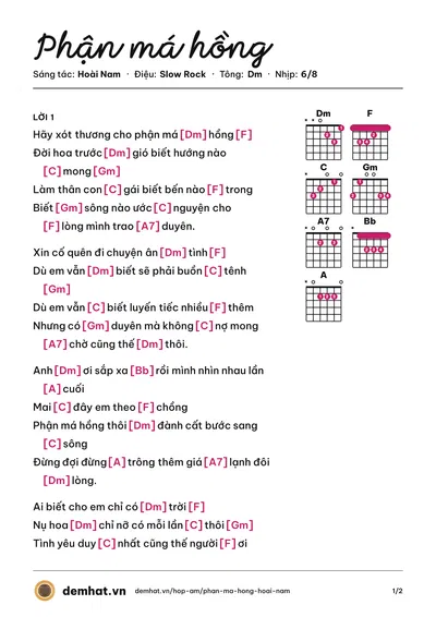 Hợp âm Phận má hồng (Như Quỳnh) – bản nhạc PDF trang 1, tông Dm
