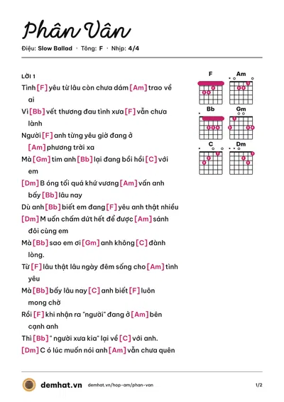 Hợp âm Phân Vân (Weboys) – bản nhạc PDF trang 1, tông F