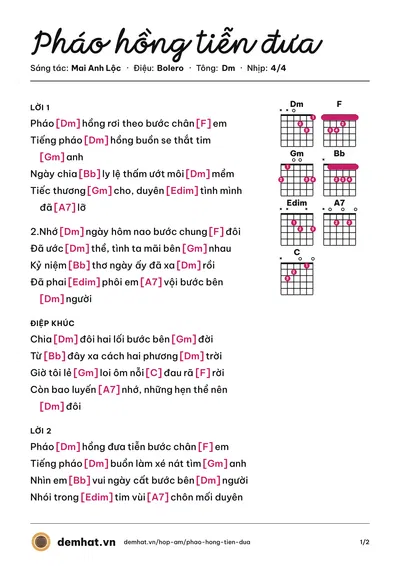 Hợp âm Pháo hồng tiễn đưa (Trần Đình Phong) – bản nhạc PDF trang 1, tông Dm
