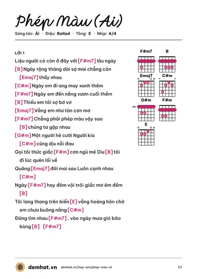 Hợp âm Phép Màu (Ai) (Minh Tốc) – bản nhạc PDF trang 1, tông E