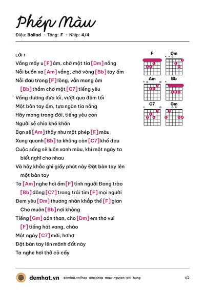Hợp âm Phép Màu (Nguyễn Phi Hùng) – bản nhạc PDF trang 1, tông F