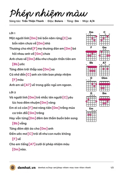 Hợp âm Phép nhiệm màu (Trần Thiện Thanh) – bản nhạc PDF trang 1, tông Dm