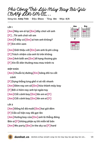 Hợp âm Phi Công Trẻ Lái Máy Bay Bà Già (BAY LÊN EM ÊI - Gái Già Lắm Chiêu 2 OST) (Addy Trần) – bản nhạc PDF trang 1, tông Am