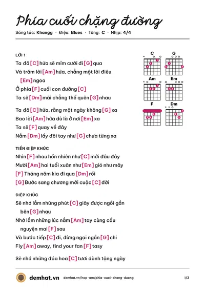 Hợp âm Phía cuối chặng đường (Khangg) – bản nhạc PDF trang 1, tông C