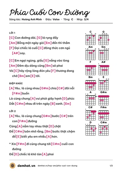 Hợp âm Phía Cuối Con Đường (Thùy Chi) – bản nhạc PDF trang 1, tông C