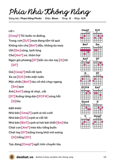 Hợp âm Phía Nhà Không Nắng (Phạm Hồng Phước) – bản nhạc PDF trang 1, tông G