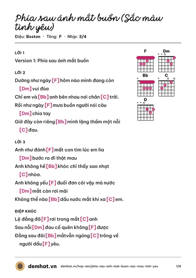Hợp âm Phía sau ánh mắt buồn (Sắc màu tình yêu) (Quang Lương) – bản nhạc PDF trang 1, tông F