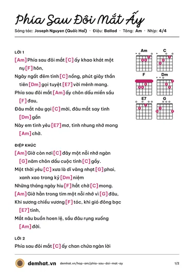 Hợp âm Phía Sau Đôi Mắt Ấy (Tuyết Mai) – bản nhạc PDF trang 1, tông Am