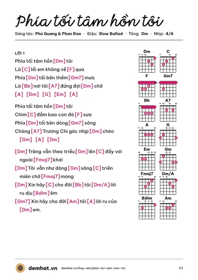 Hợp âm Phía tối tâm hồn tôi (Ngọc Anh) – bản nhạc PDF trang 1, tông Dm