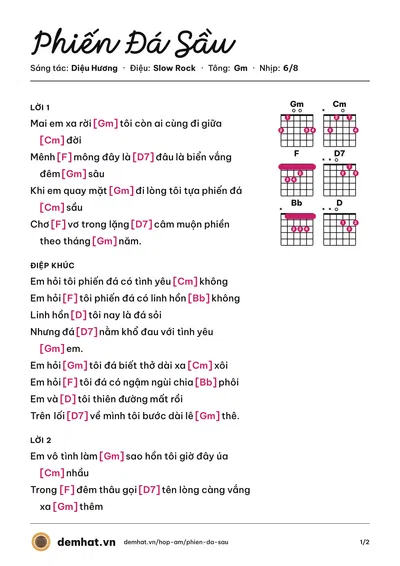 Hợp âm Phiến Đá Sầu (Quang Dũng) – bản nhạc PDF trang 1, tông Gm