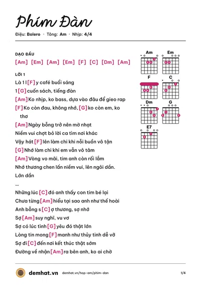 Hợp âm Phím Đàn (Binz) – bản nhạc PDF trang 1, tông Am