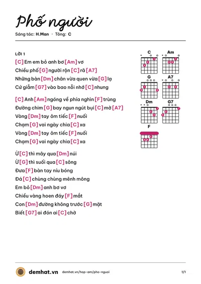 Hợp âm Phố người (Dzoãn Minh) – bản nhạc PDF trang 1, tông C