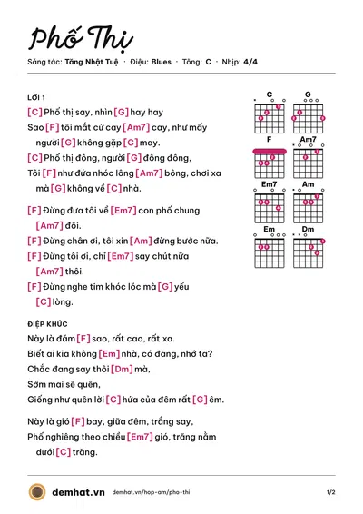 Hợp âm Phố Thị (Phạm Anh Duy) – bản nhạc PDF trang 1, tông C