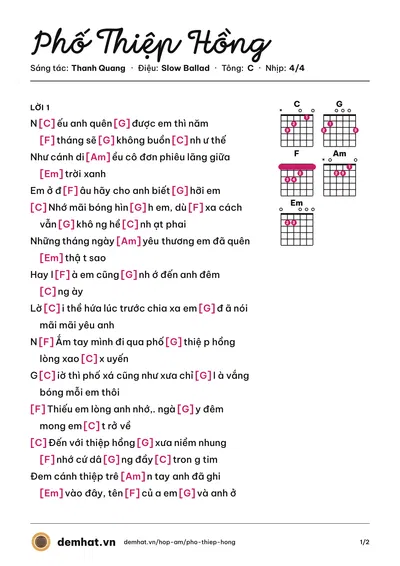 Hợp âm Phố Thiệp Hồng (Trần Tuấn Lương) – bản nhạc PDF trang 1, tông C