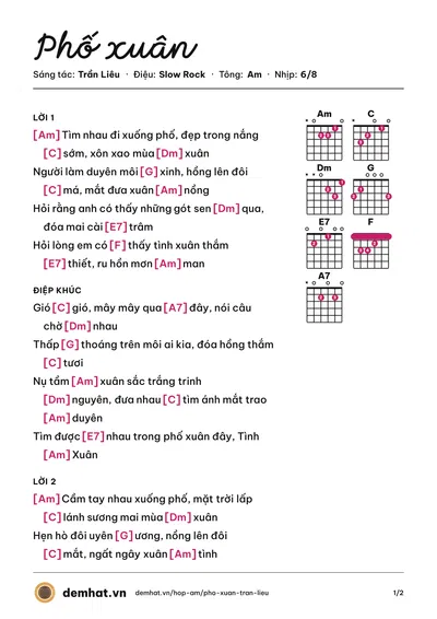 Hợp âm Phố xuân (Nguyễn Dũng) – bản nhạc PDF trang 1, tông Am