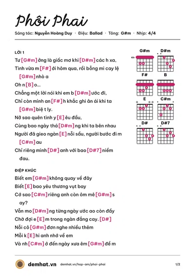 Hợp âm Phôi Phai (Noo Phước Thịnh) – bản nhạc PDF trang 1, tông G#m