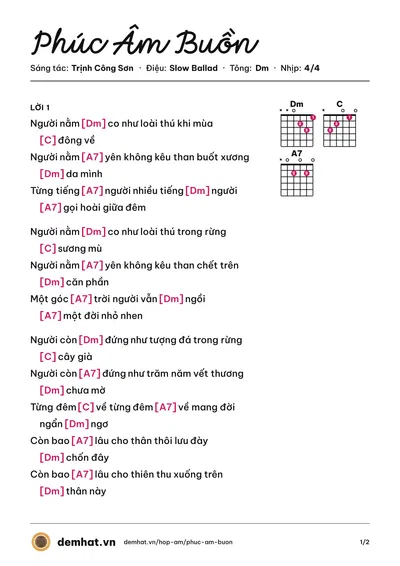 Hợp âm Phúc Âm Buồn (Khánh Ly) – bản nhạc PDF trang 1, tông Dm