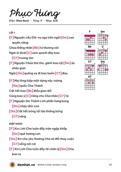 Hợp âm Phục Hưng (K'Long Hagim) – bản nhạc PDF trang 1, tông F