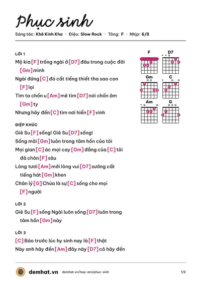 Hợp âm Phục sinh (Khê Kinh Kha) – bản nhạc PDF trang 1, tông F