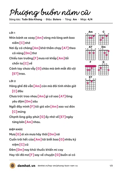 Hợp âm Phượng buồn năm cũ (Trí Kiên Giang) – bản nhạc PDF trang 1, tông Am