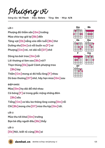 Hợp âm Phượng vĩ (Tâm Đoan) – bản nhạc PDF trang 1, tông Gm