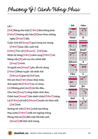 Hợp âm Phương Ý | Cánh Hồng Phai (Phương Ý) – bản nhạc PDF trang 1