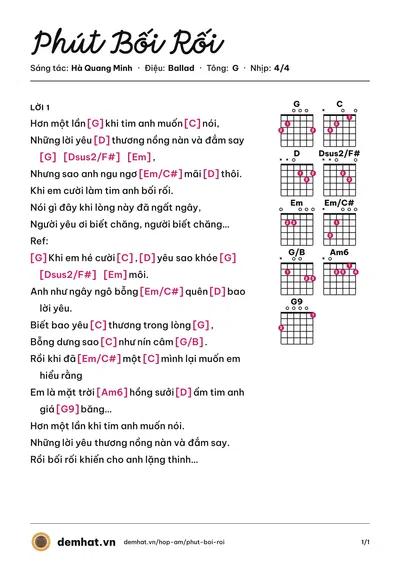 Hợp âm Phút Bối Rối (Lam Trường) – bản nhạc PDF trang 1, tông G