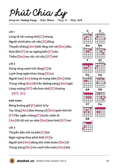 Hợp âm Phút Chia Ly (Khánh Ly) – bản nhạc PDF trang 1, tông C