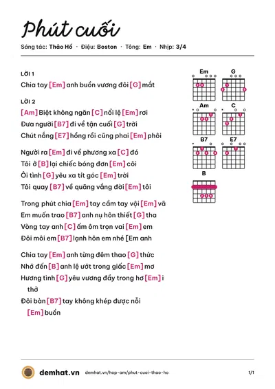 Hợp âm Phút cuối (Phương Thùy) – bản nhạc PDF trang 1, tông Em