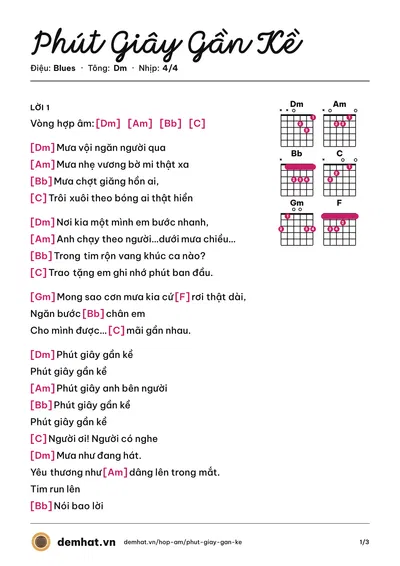 Hợp âm Phút Giây Gần Kề (Noo Phước Thịnh) – bản nhạc PDF trang 1, tông Dm