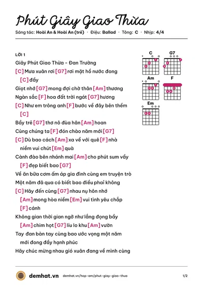 Hợp âm Phút Giây Giao Thừa (Đan Trường) – bản nhạc PDF trang 1, tông C