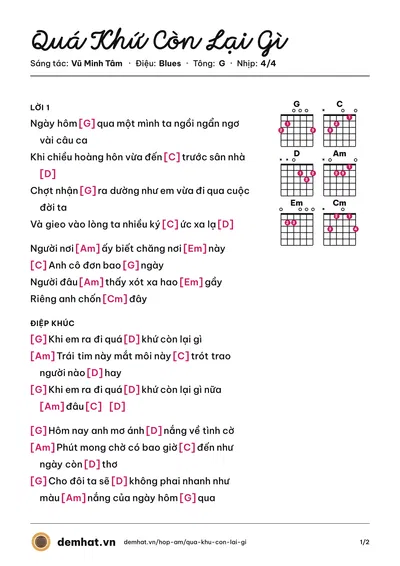 Hợp âm Quá Khứ Còn Lại Gì (Rocker Nguyễn) – bản nhạc PDF trang 1, tông G