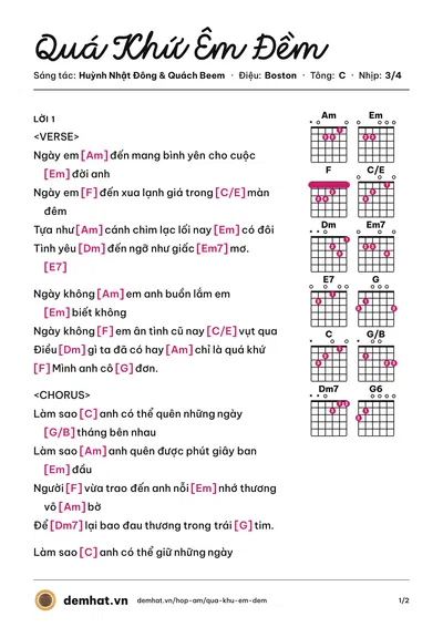 Hợp âm Quá Khứ Êm Đềm (Lý Hải) – bản nhạc PDF trang 1, tông C
